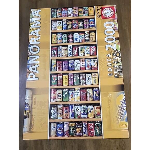 Educa Borras ‘Soft Drink Cans’ 2000 Piece Panorama Jigsaw Puzzle Coke Cola 7up - Picture 1 of 5